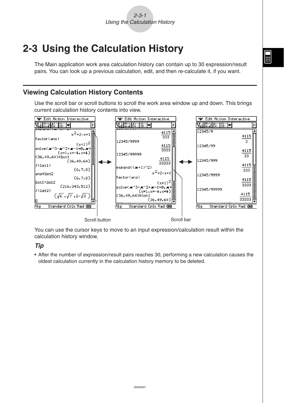 3 using the calculation history, 3 using the calculation history -3-1, Viewing calculation history contents -3-1 | Using the calculation history, Viewing calculation history contents | Casio ClassPad 300 PLUS User Manual | Page 105 / 753