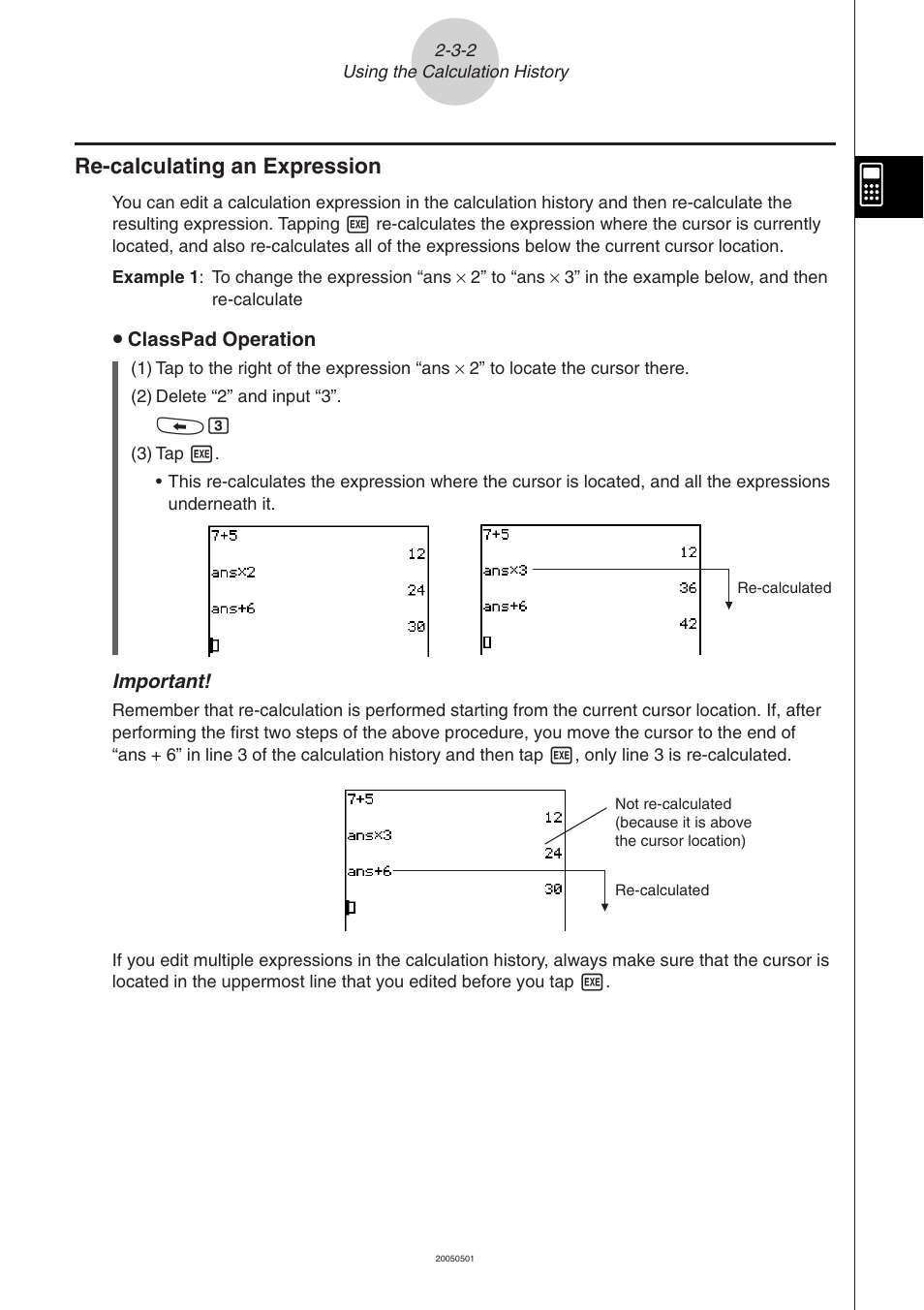 Re-calculating an expression -3-2, Re-calculating an expression | Casio ClassPad 300 PLUS User Manual | Page 106 / 753