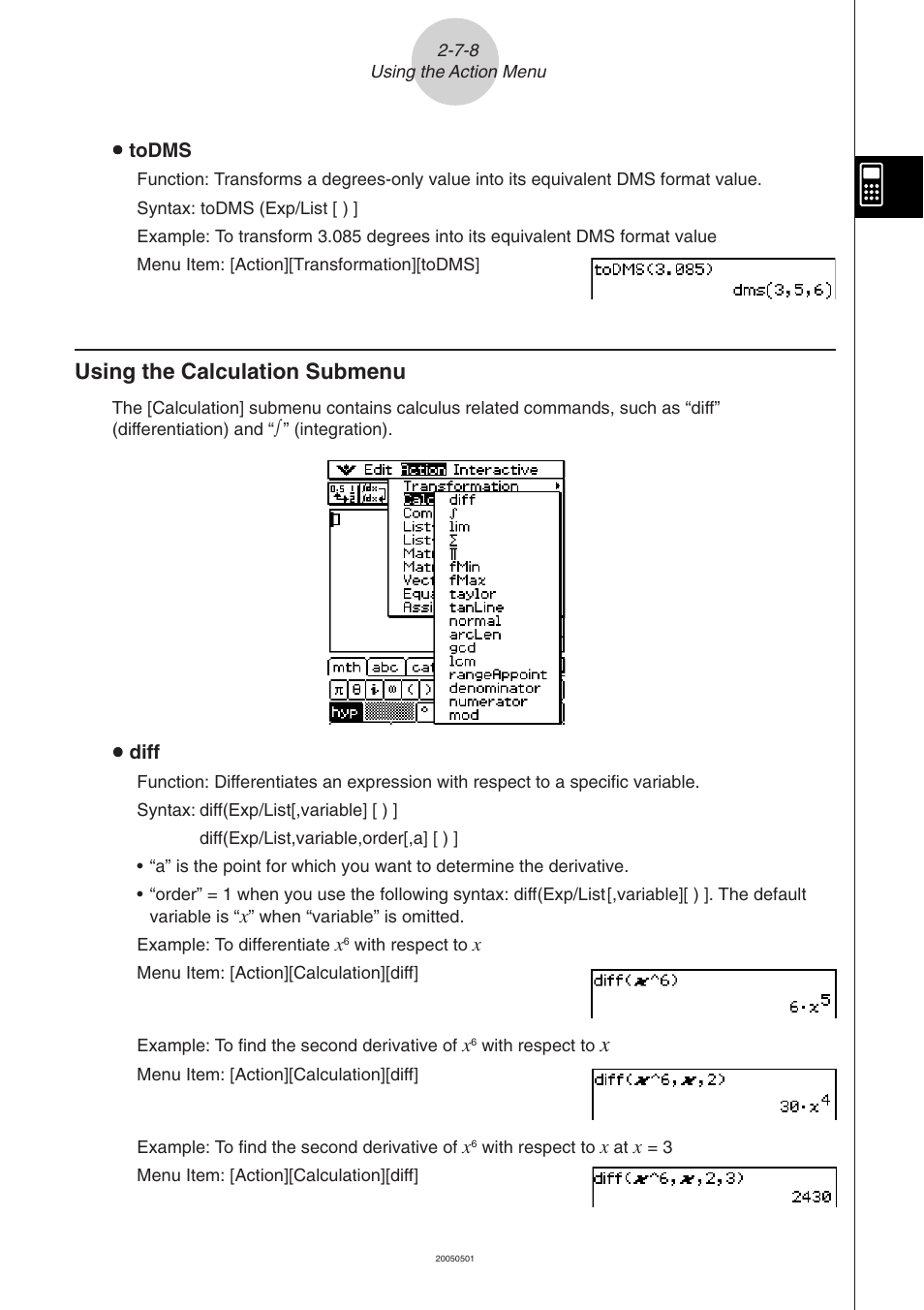 Using the calculation submenu -7-8, Using the calculation submenu | Casio ClassPad 300 PLUS User Manual | Page 137 / 753