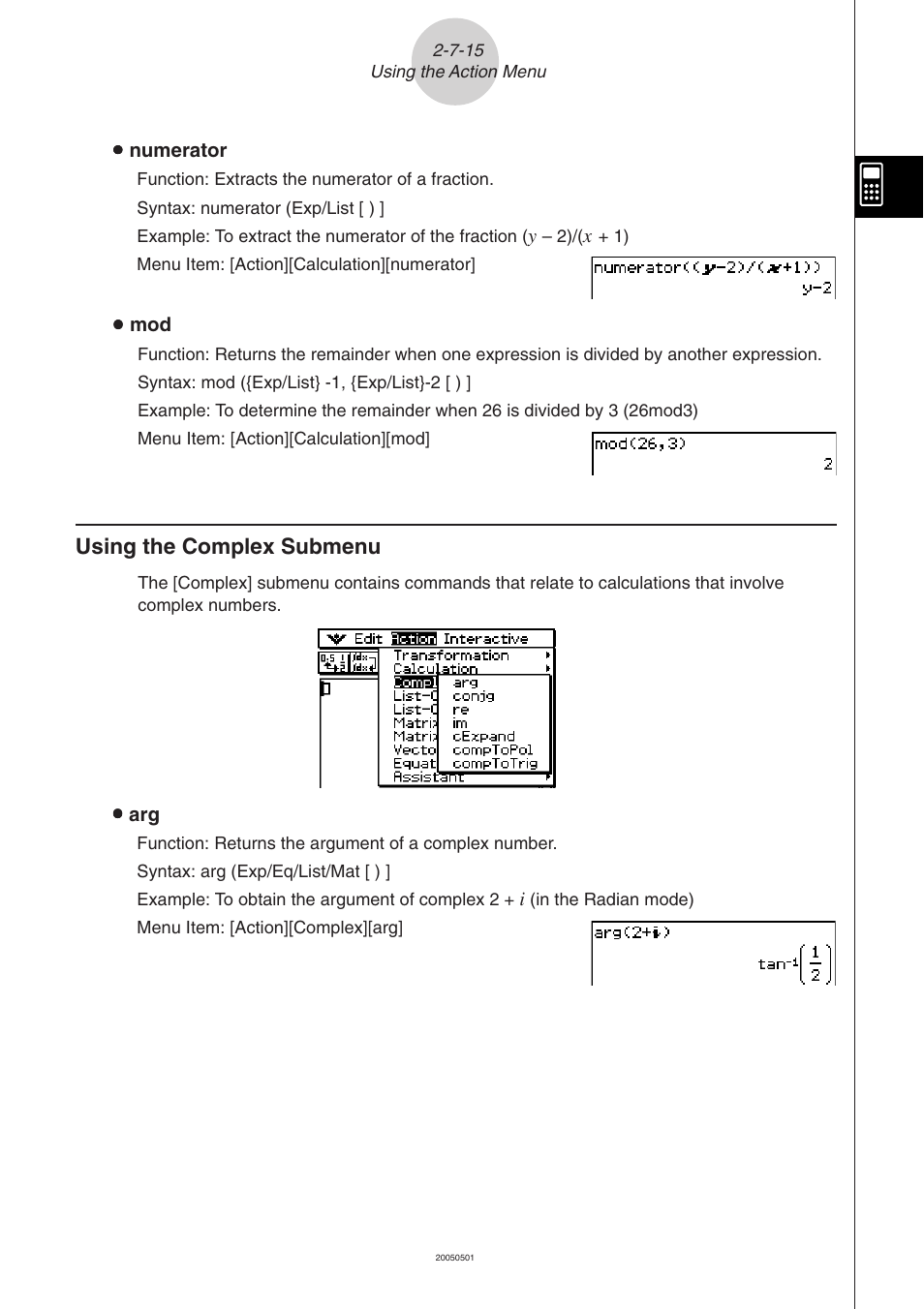 Using the complex submenu -7-15 | Casio ClassPad 300 PLUS User Manual | Page 144 / 753