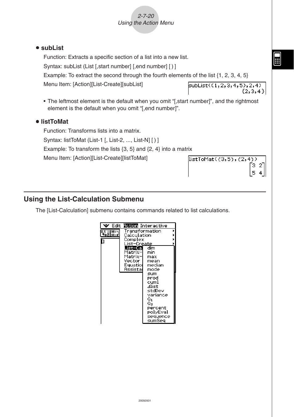 Using the list-calculation submenu -7-20 | Casio ClassPad 300 PLUS User Manual | Page 149 / 753