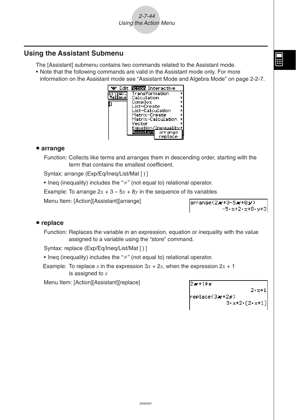 Using the assistant submenu -7-44 | Casio ClassPad 300 PLUS User Manual | Page 173 / 753