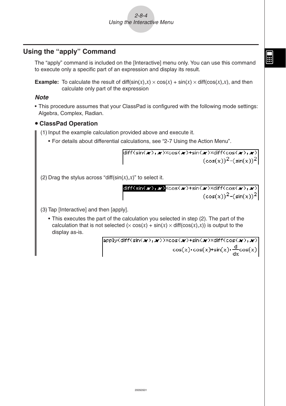 Using the “apply” command -8-4 | Casio ClassPad 300 PLUS User Manual | Page 177 / 753