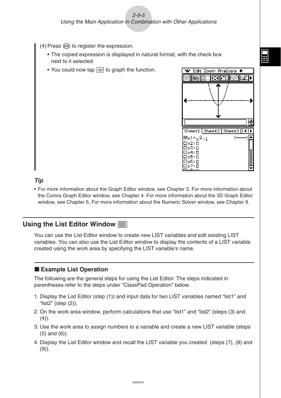 Using the list editor window ( -9-5, Using the list editor window | Casio ClassPad 300 PLUS User Manual | Page 182 / 753