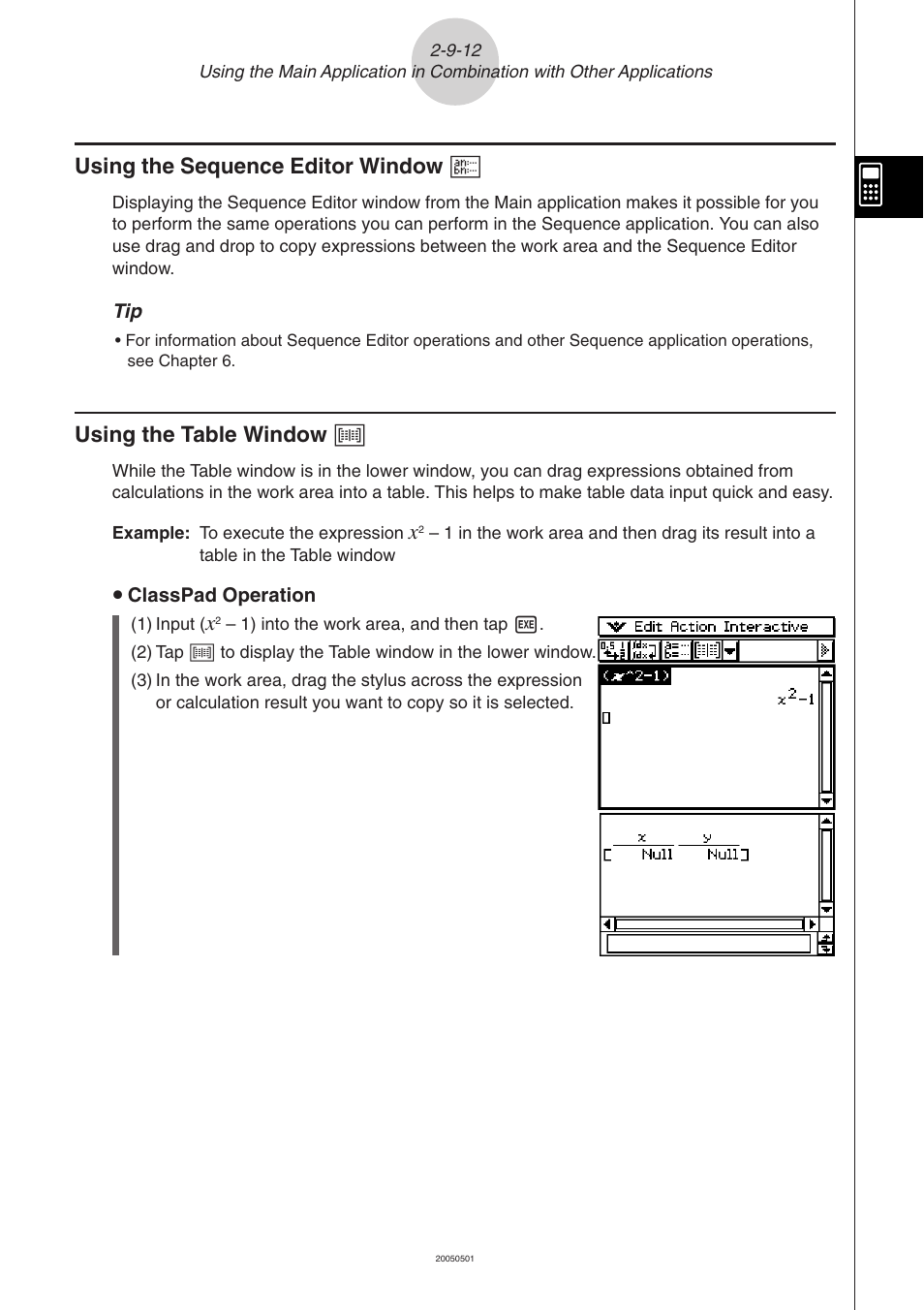 Using the sequence editor window, Using the table window | Casio ClassPad 300 PLUS User Manual | Page 189 / 753