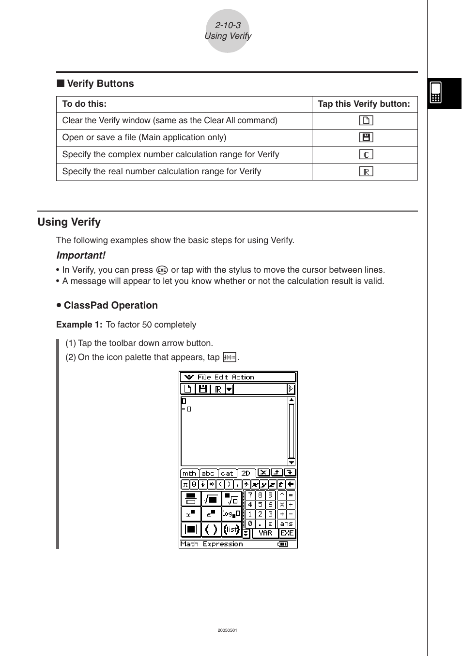 Using verify -10-3, Using verify | Casio ClassPad 300 PLUS User Manual | Page 193 / 753