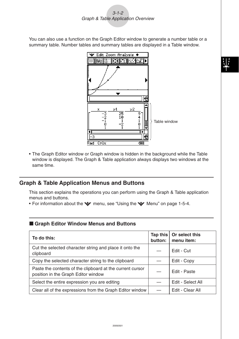 Graph & table application menus and buttons -1-2, Graph & table application menus and buttons | Casio ClassPad 300 PLUS User Manual | Page 200 / 753