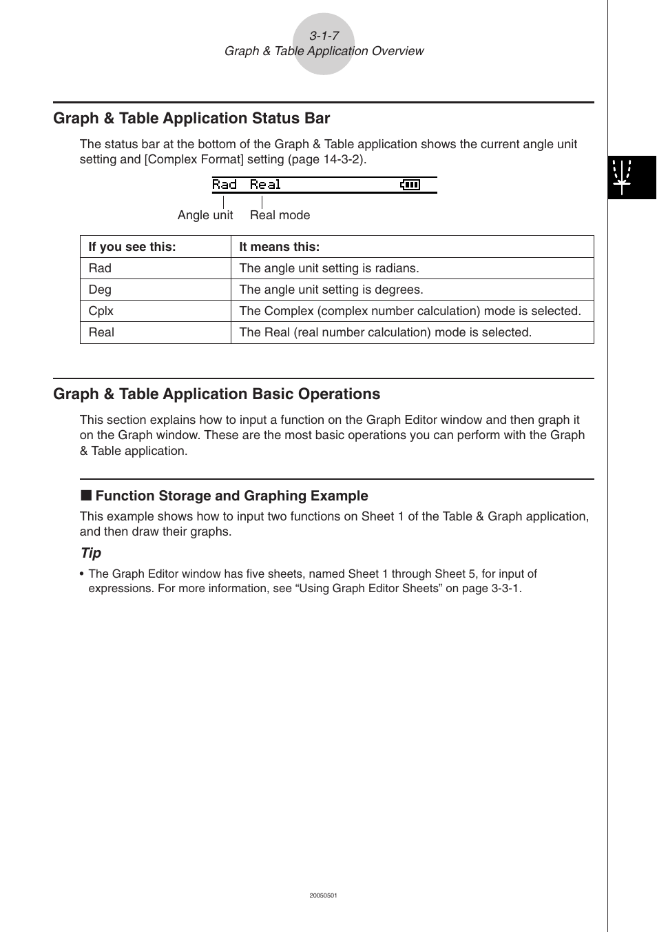 Graph & table application status bar, Graph & table application basic operations | Casio ClassPad 300 PLUS User Manual | Page 205 / 753