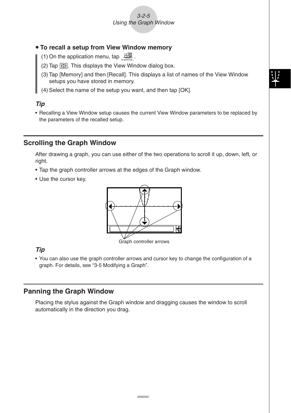 Scrolling the graph window, Panning the graph window | Casio ClassPad 300 PLUS User Manual | Page 214 / 753