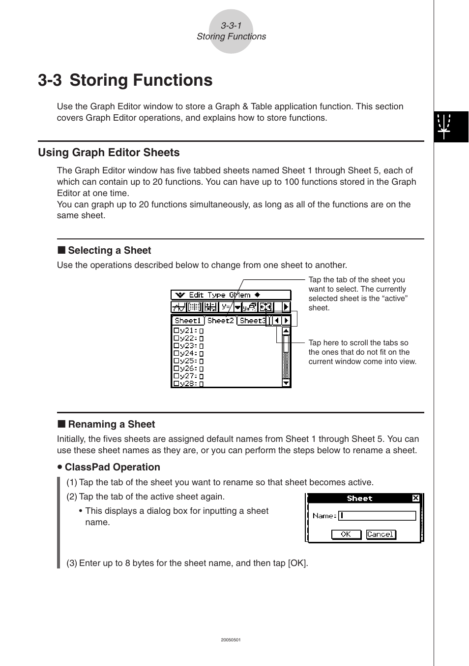 3 storing functions, 3 storing functions -3-1, Using graph editor sheets -3-1 | Storing functions | Casio ClassPad 300 PLUS User Manual | Page 220 / 753