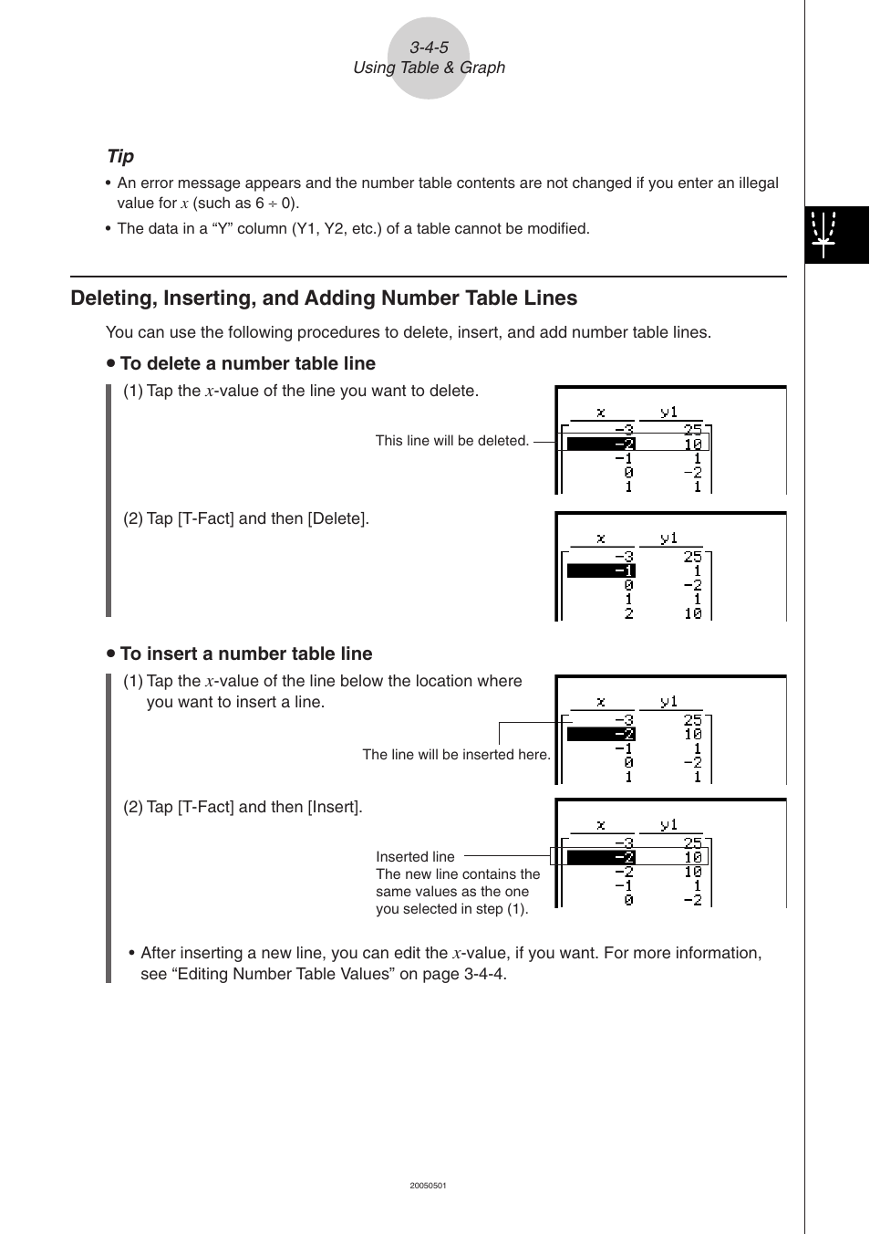 Deleting, inserting, and adding number table lines | Casio ClassPad 300 PLUS User Manual | Page 234 / 753