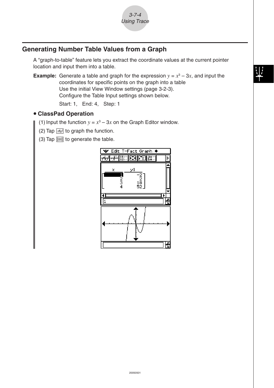 Generating number table values from a graph -7-4, Generating number table values from a graph | Casio ClassPad 300 PLUS User Manual | Page 259 / 753