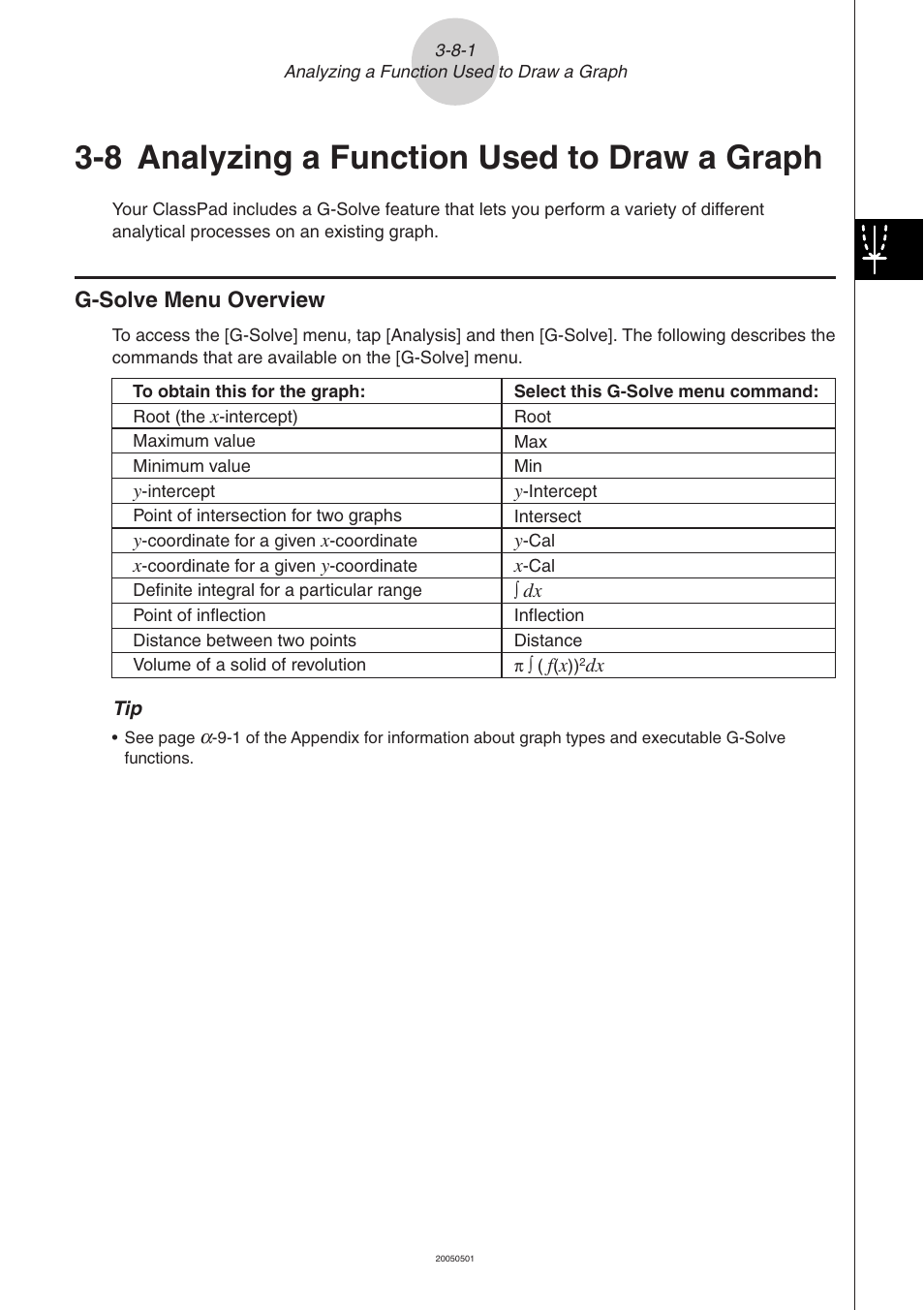 8 analyzing a function used to draw a graph, 8 analyzing a function used to draw a graph -8-1, G-solve menu overview -8-1 | Analyzing a function used to draw a graph | Casio ClassPad 300 PLUS User Manual | Page 261 / 753