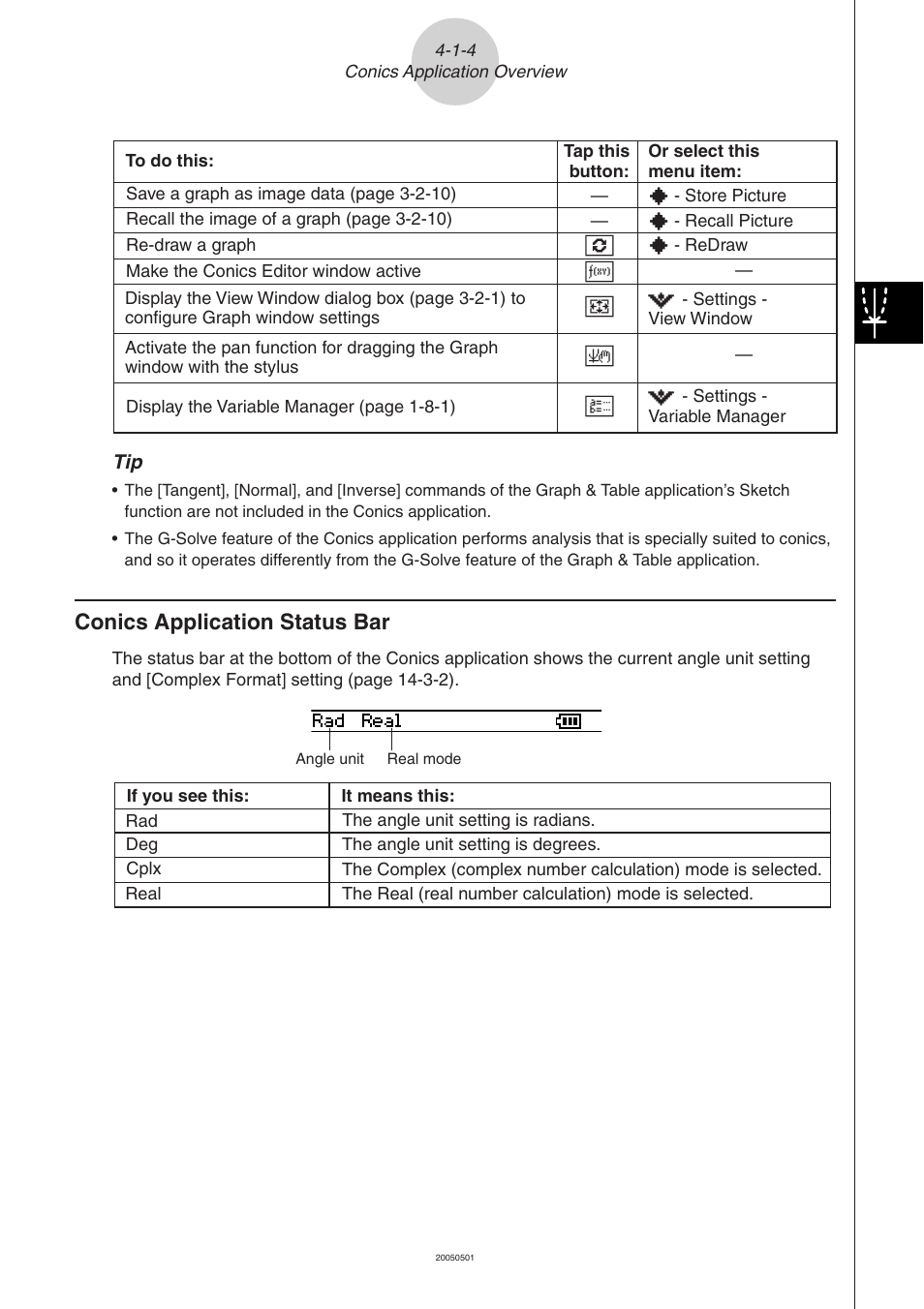 Conics application status bar -1-4, Conics application status bar | Casio ClassPad 300 PLUS User Manual | Page 274 / 753