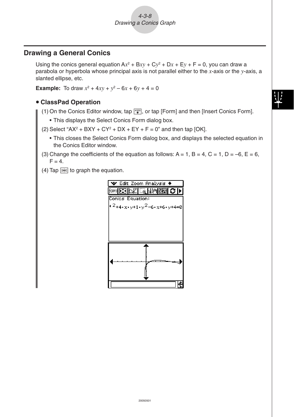 Drawing a general conics -3-8, Drawing a general conics | Casio ClassPad 300 PLUS User Manual | Page 285 / 753