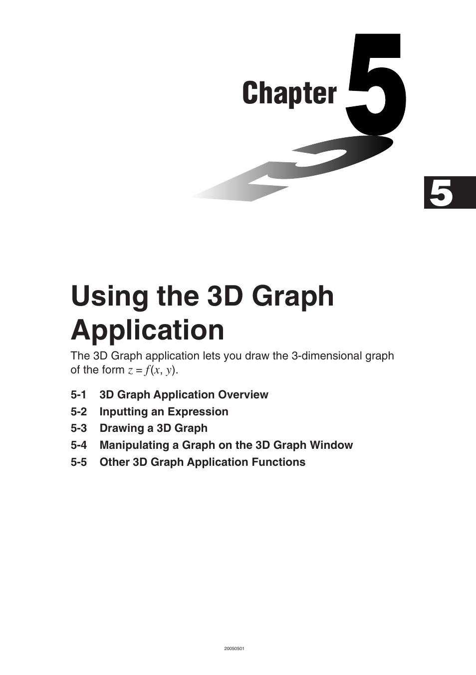 Chapter 5 using the 3d graph application, Chapter, Using the 3d graph application | Casio ClassPad 300 PLUS User Manual | Page 292 / 753