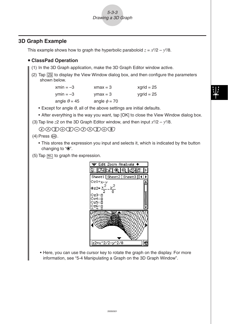 3d graph example -3-3, 3d graph example | Casio ClassPad 300 PLUS User Manual | Page 301 / 753