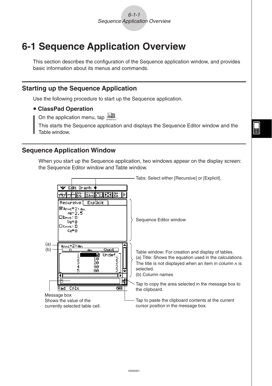 1 sequence application overview, 1 sequence application overview -1-1, Sequence application overview | Starting up the sequence application, Sequence application window | Casio ClassPad 300 PLUS User Manual | Page 308 / 753