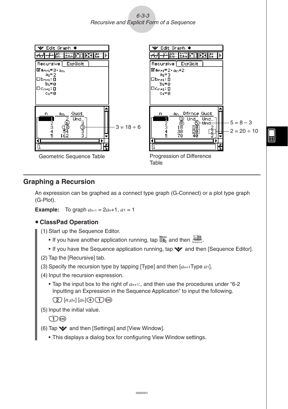 Graphing a recursion -3-3, Graphing a recursion | Casio ClassPad 300 PLUS User Manual | Page 317 / 753