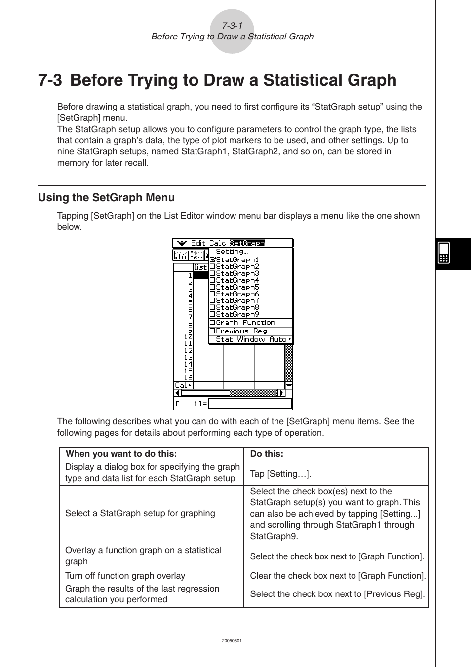 3 before trying to draw a statistical graph, 3 before trying to draw a statistical graph -3-1, Using the setgraph menu -3-1 | Before trying to draw a statistical graph | Casio ClassPad 300 PLUS User Manual | Page 336 / 753