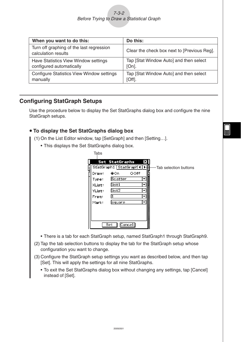 Configuring statgraph setups -3-2, Configuring statgraph setups | Casio ClassPad 300 PLUS User Manual | Page 337 / 753
