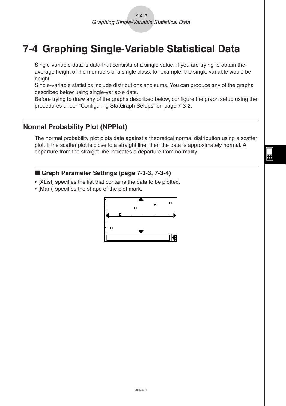 4 graphing single-variable statistical data, 4 graphing single-variable statistical data -4-1, Normal probability plot (npplot) -4-1 | Graphing single-variable statistical data | Casio ClassPad 300 PLUS User Manual | Page 340 / 753