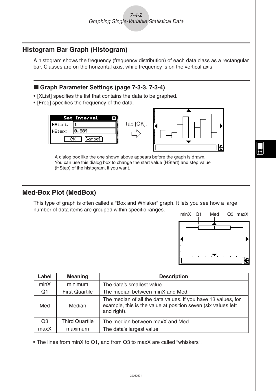 Med-box plot (medbox), Histogram bar graph (histogram) | Casio ClassPad 300 PLUS User Manual | Page 341 / 753