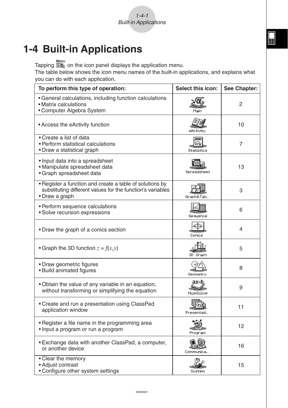 4 built-in applications, 4 built-in applications -4-1, Built-in applications | Casio ClassPad 300 PLUS User Manual | Page 35 / 753