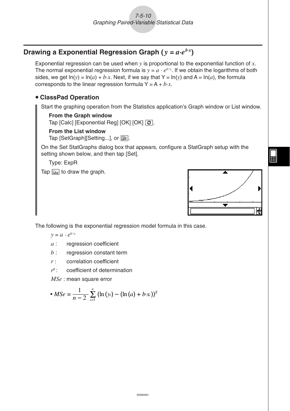 Drawing a exponential regression graph, B · x | Casio ClassPad 300 PLUS User Manual | Page 353 / 753