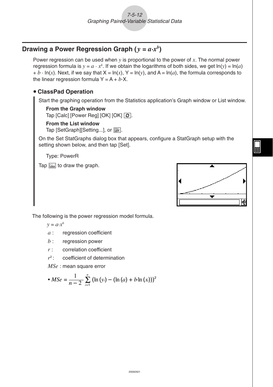 Drawing a power regression graph | Casio ClassPad 300 PLUS User Manual | Page 355 / 753