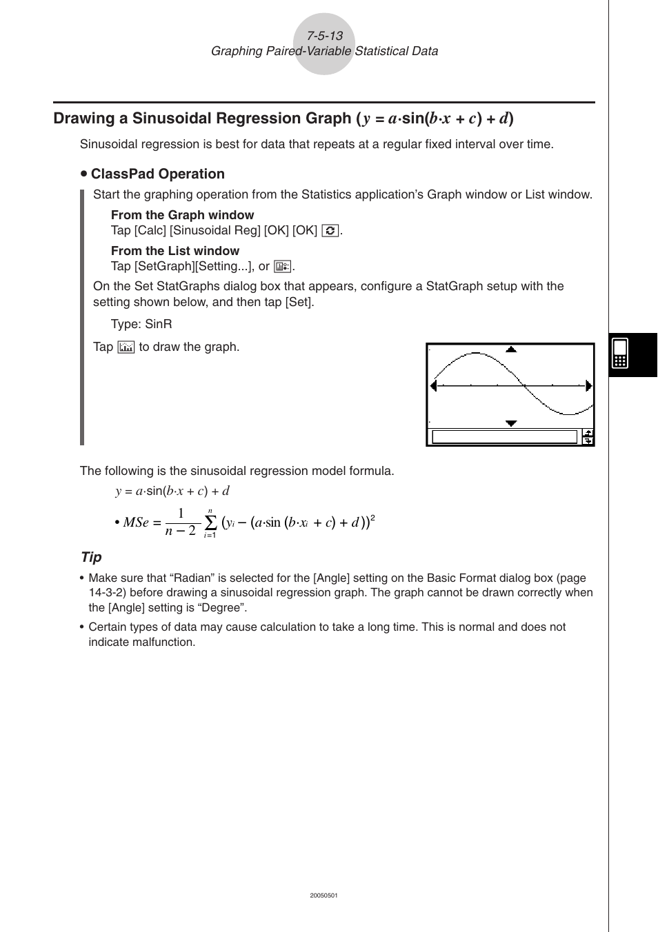 Drawing a sinusoidal regression graph | Casio ClassPad 300 PLUS User Manual | Page 356 / 753