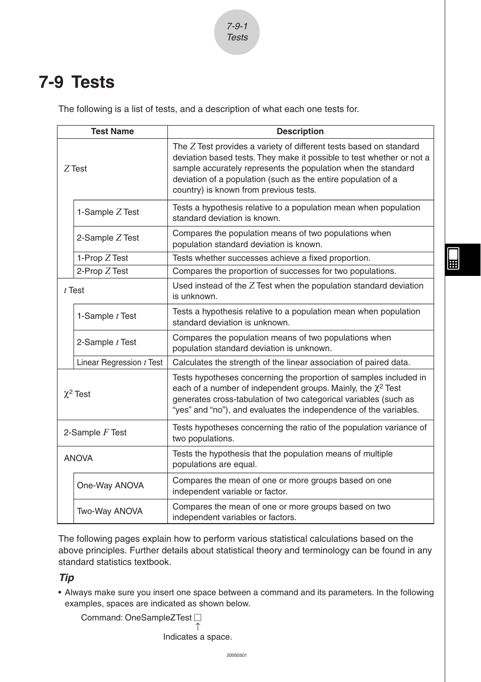 9 tests, 9 tests -9-1, Tests | Casio ClassPad 300 PLUS User Manual | Page 367 / 753