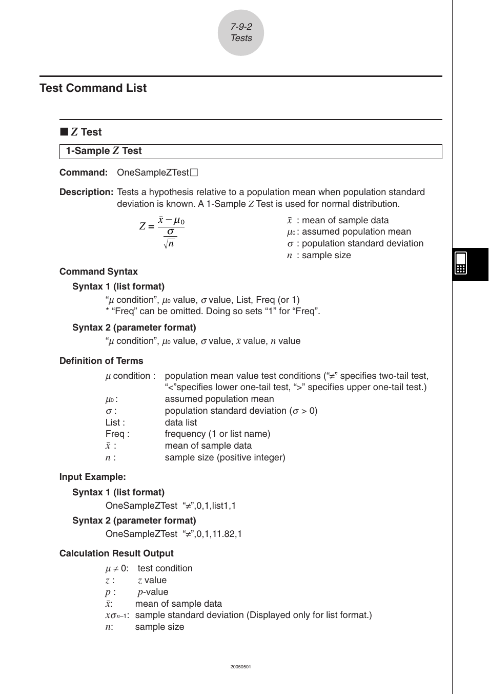 Test command list -9-2, Test command list | Casio ClassPad 300 PLUS User Manual | Page 368 / 753