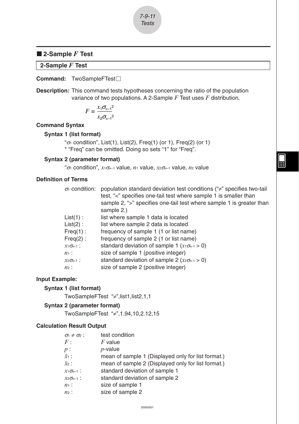 K 2-sample, Test, F= x | Casio ClassPad 300 PLUS User Manual | Page 377 / 753