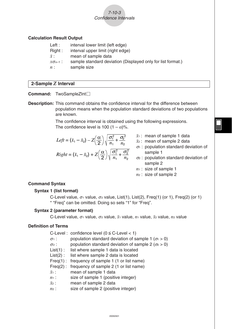 Left = ( o, Z α 2 right = ( o, Z α 2 n | Σ+ n | Casio ClassPad 300 PLUS User Manual | Page 382 / 753