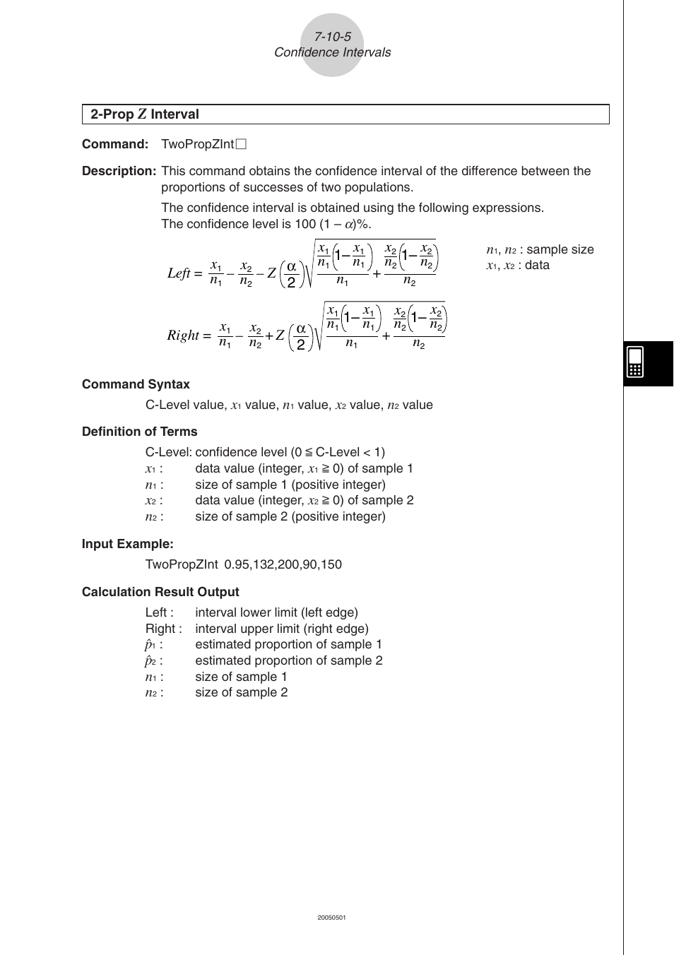 Left = – – z α 2 x, 1– n, Right = – + z α 2 x | Casio ClassPad 300 PLUS User Manual | Page 384 / 753