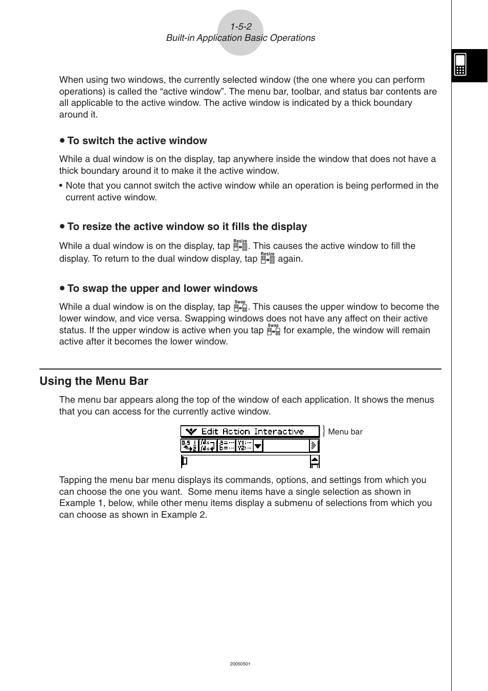 Using the menu bar -5-2, Using the menu bar | Casio ClassPad 300 PLUS User Manual | Page 40 / 753