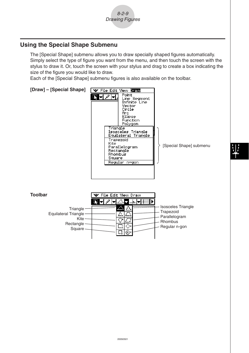 Using the special shape submenu -2-9, Using the special shape submenu | Casio ClassPad 300 PLUS User Manual | Page 413 / 753