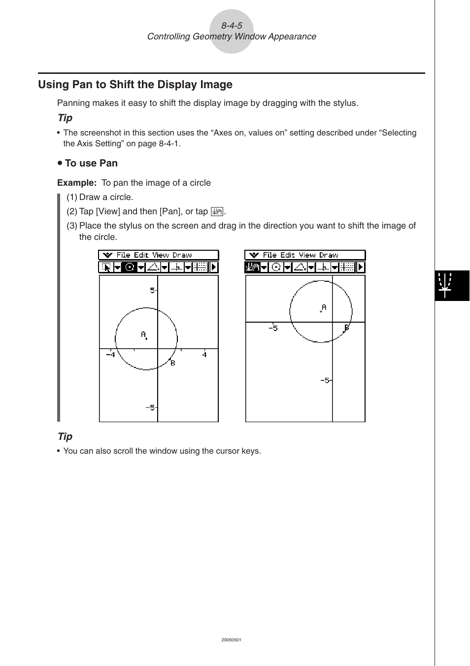 Using pan to shift the display image -4-5, Using pan to shift the display image | Casio ClassPad 300 PLUS User Manual | Page 444 / 753
