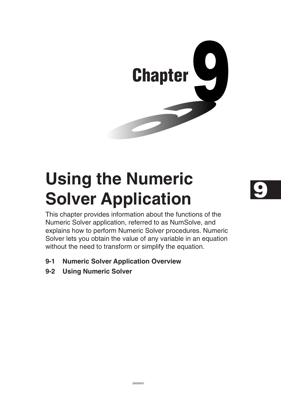 Chapter 9 using the numeric solver application, Chapter, Using the numeric solver application | Casio ClassPad 300 PLUS User Manual | Page 463 / 753