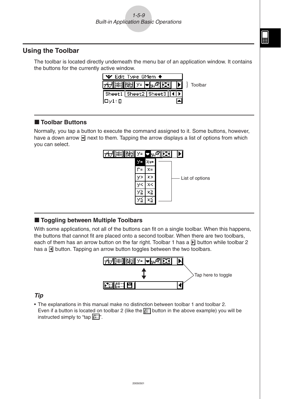 Using the toolbar -5-9, Using the toolbar | Casio ClassPad 300 PLUS User Manual | Page 47 / 753