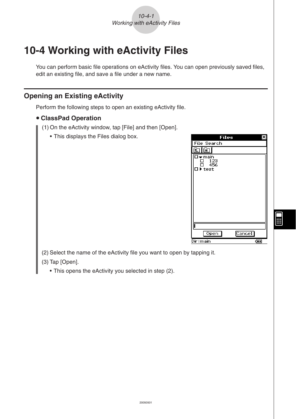 4 working with eactivity files, 4 working with eactivity files -4-1, Opening an existing eactivity -4-1 | Casio ClassPad 300 PLUS User Manual | Page 489 / 753