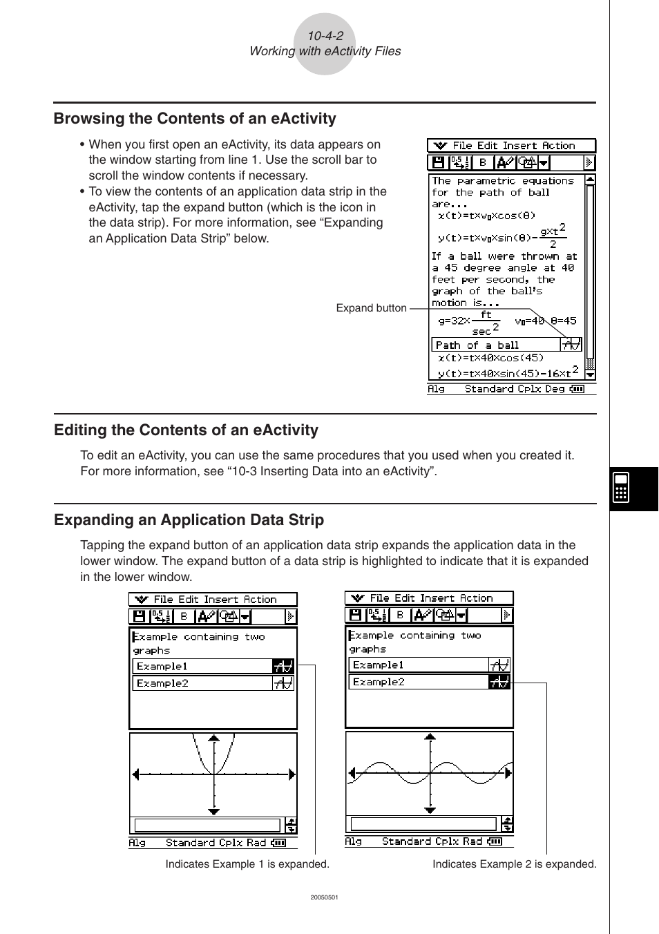 Editing the contents of an eactivity, Expanding an application data strip, Browsing the contents of an eactivity | Casio ClassPad 300 PLUS User Manual | Page 490 / 753