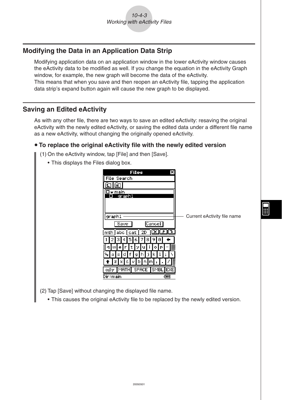 Modifying the data in an application data strip, Saving an edited eactivity | Casio ClassPad 300 PLUS User Manual | Page 491 / 753