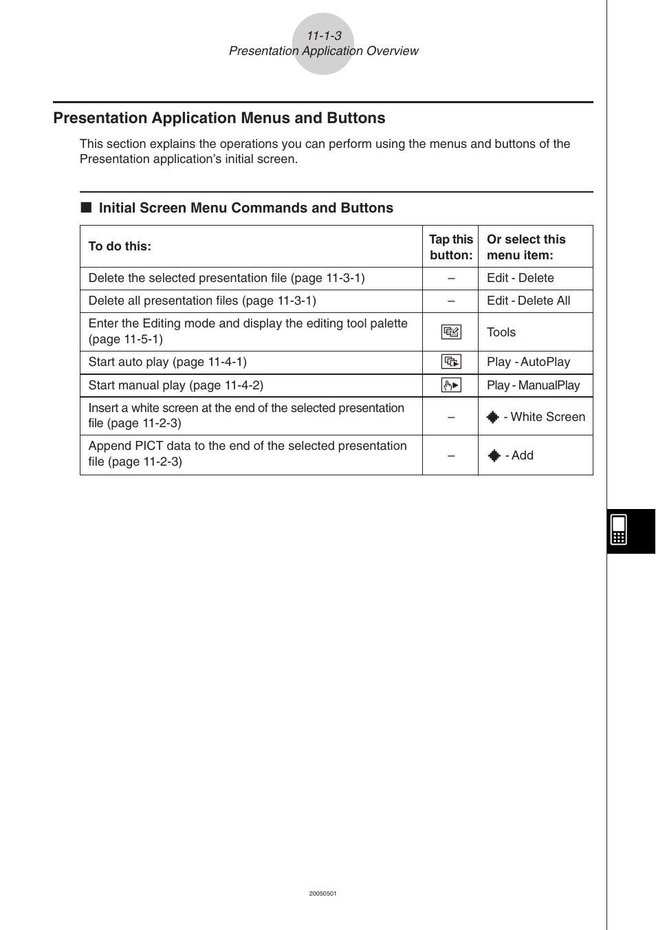 Presentation application menus and buttons -1-3, Presentation application menus and buttons | Casio ClassPad 300 PLUS User Manual | Page 498 / 753