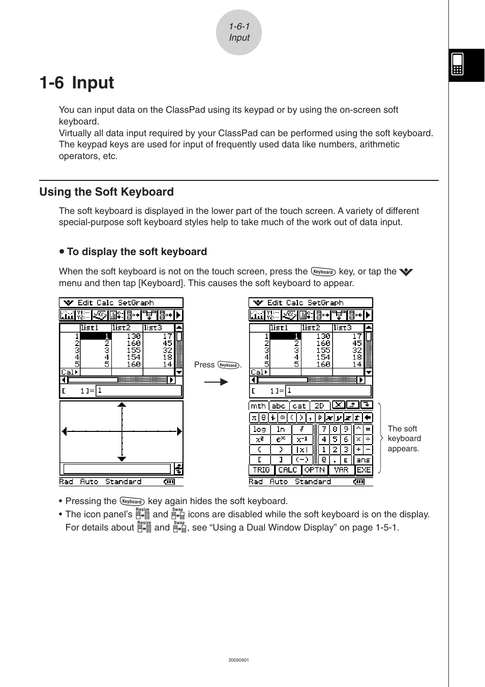 6 input, 6 input -6-1, Using the soft keyboard -6-1 | Input, Using the soft keyboard | Casio ClassPad 300 PLUS User Manual | Page 50 / 753