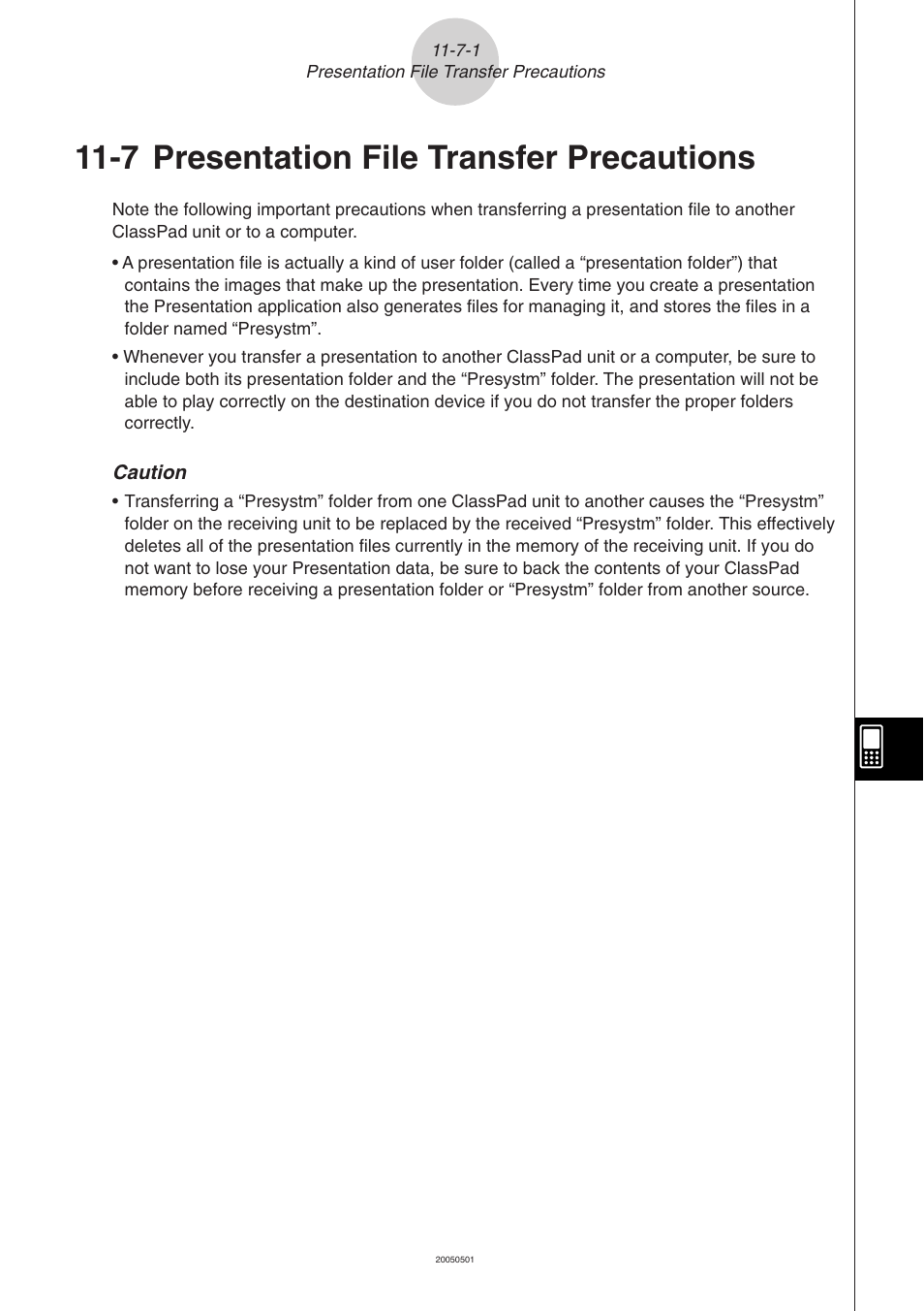 7 presentation file transfer precautions, 7 presentation file transfer precautions -7-1, Presentation file transfer precautions | Casio ClassPad 300 PLUS User Manual | Page 517 / 753