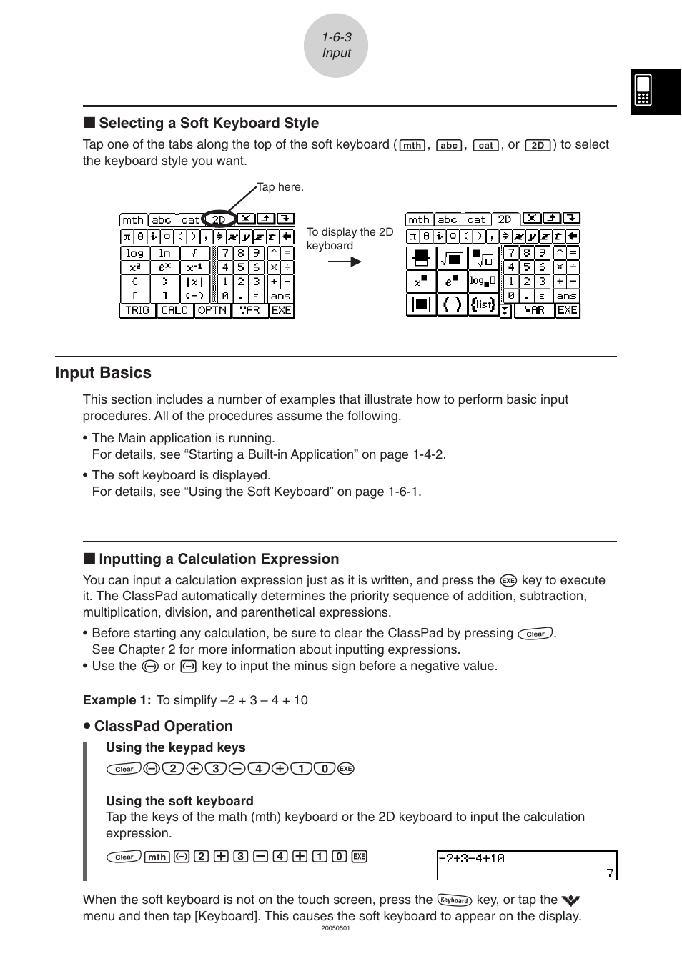 Input basics -6-3, Input basics | Casio ClassPad 300 PLUS User Manual | Page 52 / 753