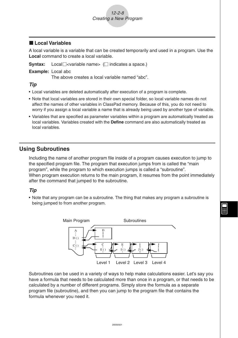 Using subroutines -2-8, Using subroutines, K local variables | Casio ClassPad 300 PLUS User Manual | Page 533 / 753