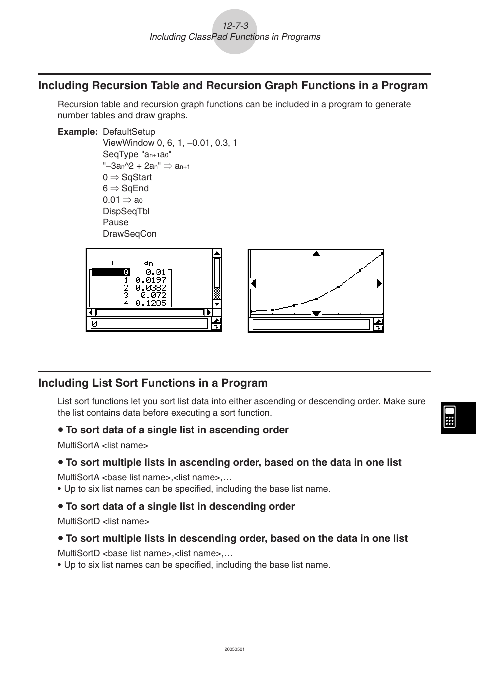 Including list sort functions in a program | Casio ClassPad 300 PLUS User Manual | Page 594 / 753